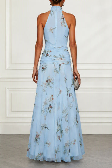 A-Line Maxi Printed Chiffon Wedding Guest Dress CG0357