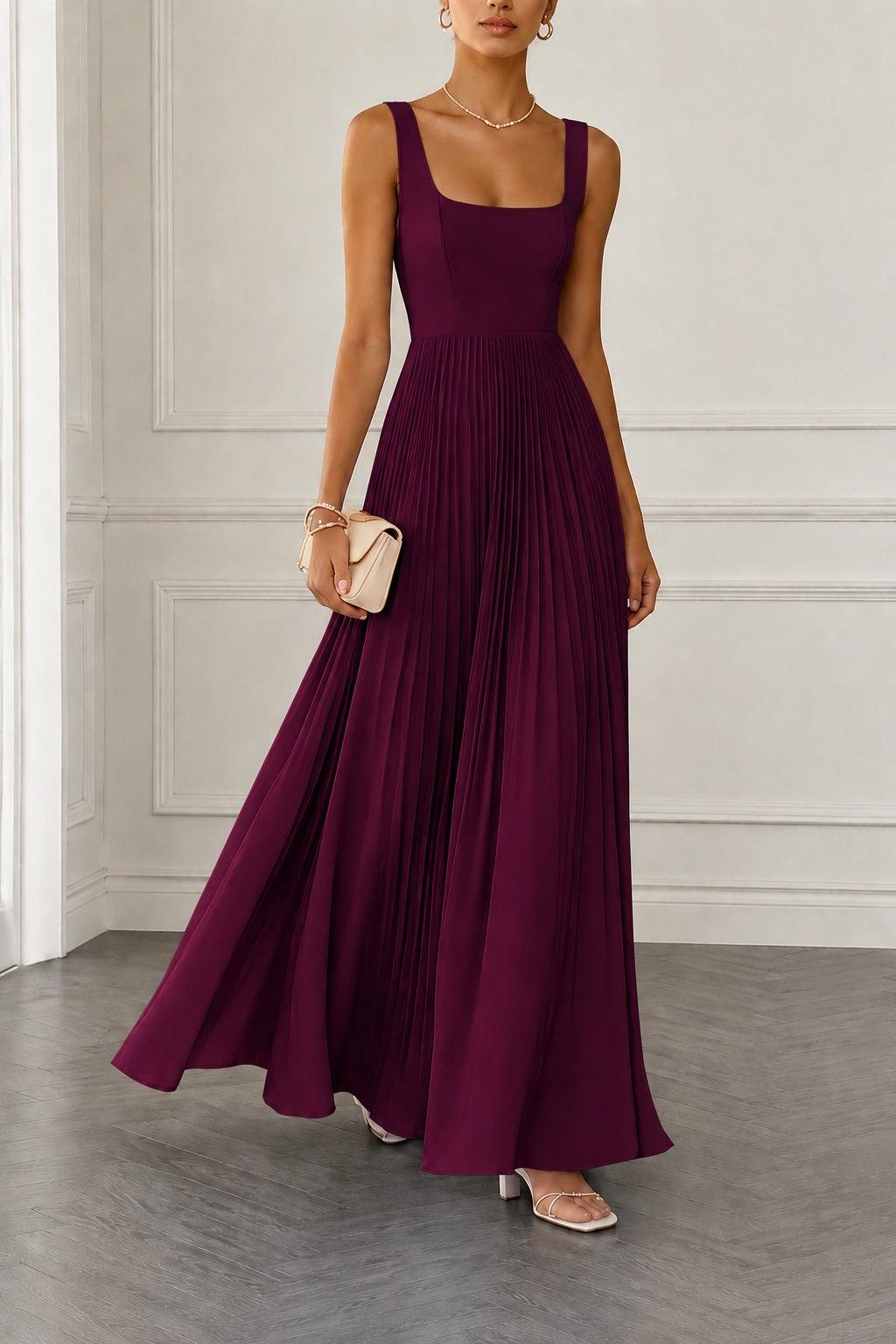 A-Line Maxi Chiffon Wedding Guest Dress CG0358 - Wine - COCOMELODY