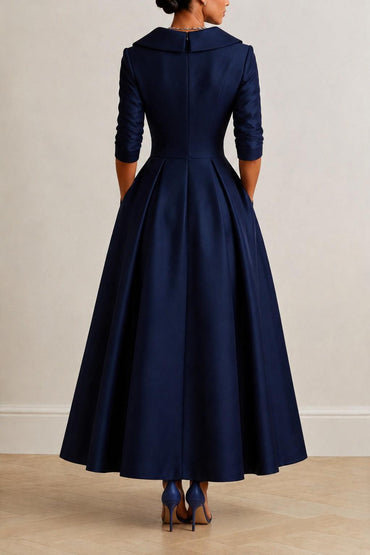 A-Line Ankle Length Satin Wedding Guest Dress CG0361 - Dark Navy - COCOMELODY