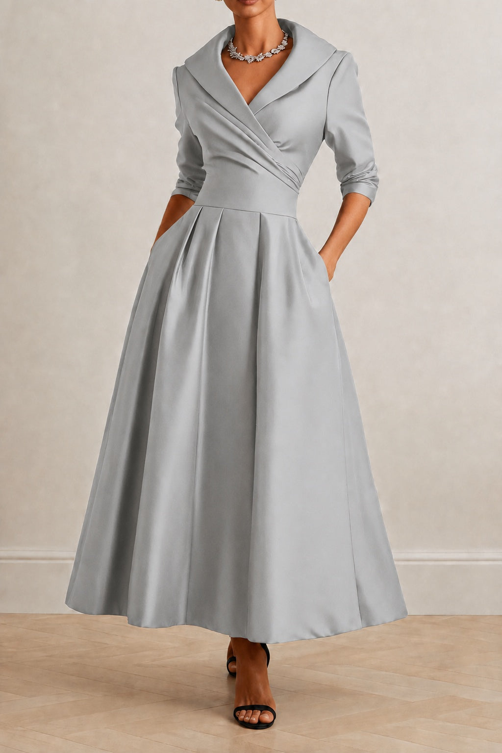 A-Line Ankle Length Satin Wedding Guest Dress CG0361