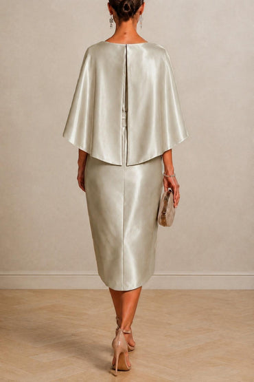 Sheath -Column Tea Length Satin Wedding Guest Dress CG0363 - Champagne - COCOMELODY