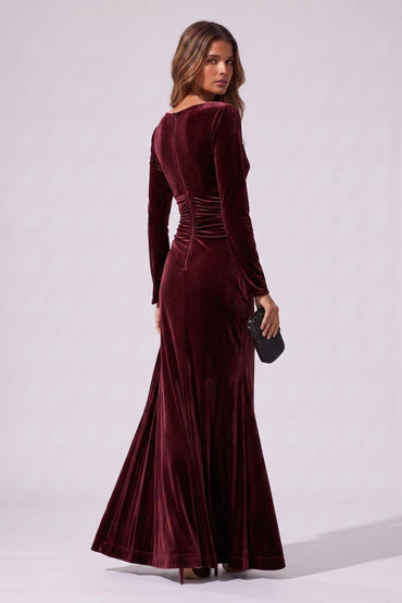 Sheath-Column Floor Length Velvet Wedding Guest Dress CG0364 - Wine - COCOMELODY