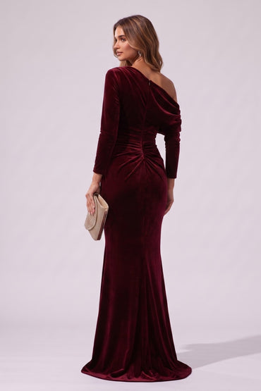 Trumpet-Mermaid Floor Length Velvet Wedding Guest Dress CG0365 - Wine - COCOMELODY