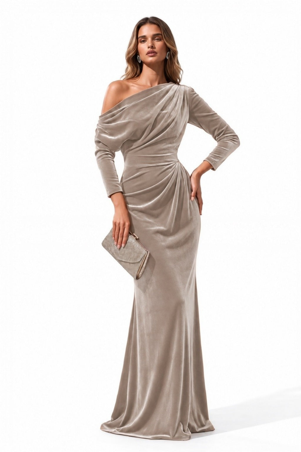 Trumpet-Mermaid Floor Length Velvet Wedding Guest Dress CG0365