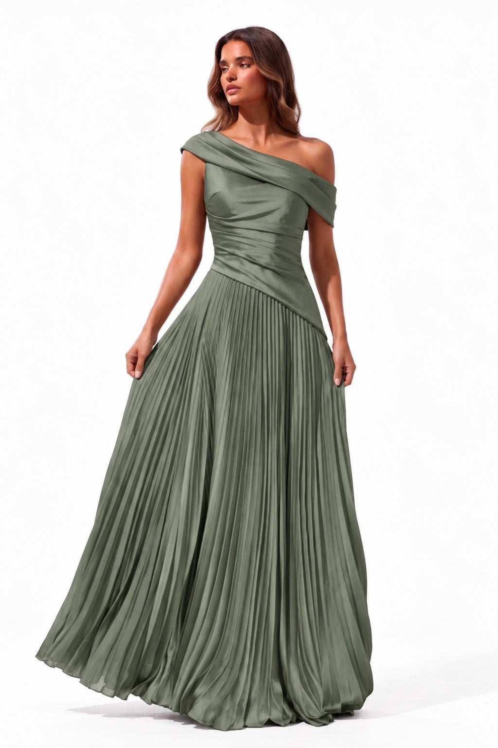 A-Line Floor Length Chiffon Acetate Satin Wedding Guest Dress CG0366