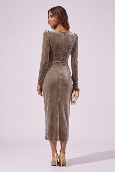 Sheath-Column Tea Length Velvet Wedding Guest Dress CG0369 - Taupe - COCOMELODY