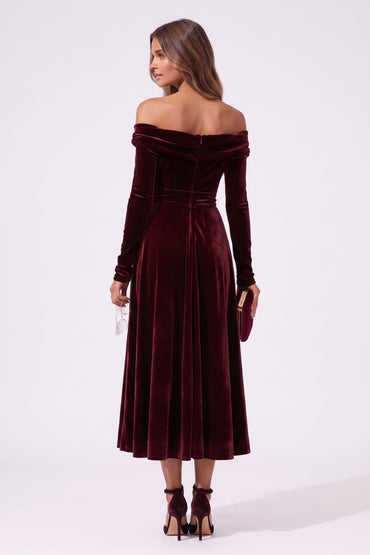 A-Line Tea Length Velvet Wedding Guest Dress CG0371