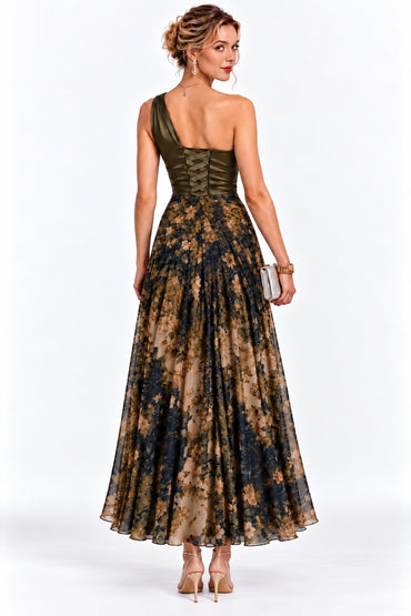 Sheath-Column Ankle Length Stretch Satin Printed Wedding Guest Dress CG0376