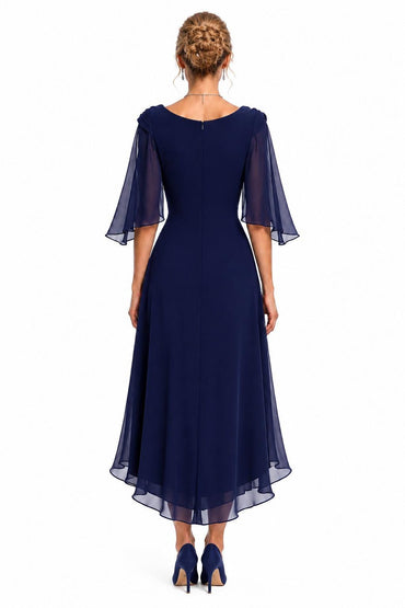 Sheath-Column High-Low Chiffon Wedding Guest Dress CG0378 - Dark Navy - COCOMELODY