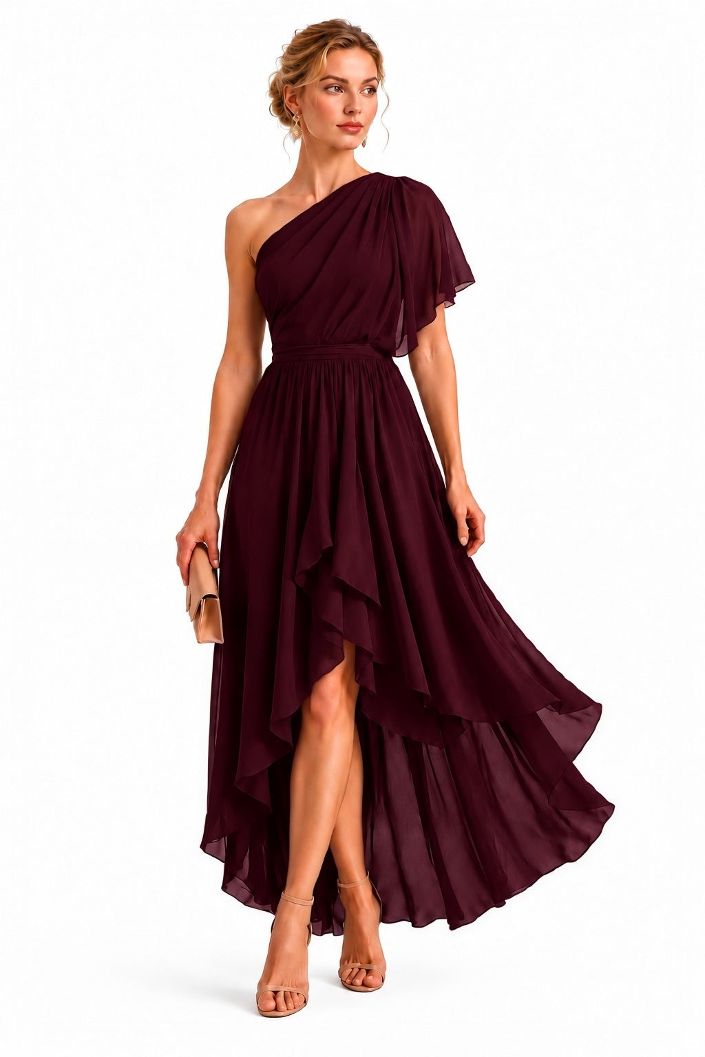 A-Line High-Low Chiffon Wedding Guest Dress CG0380