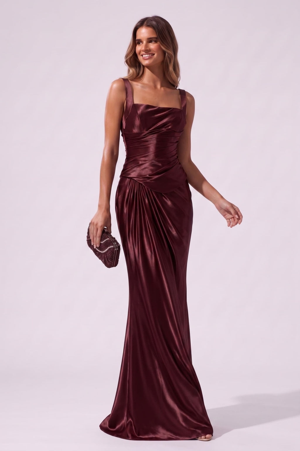 Trumpet-Mermaid Floor Length Stretch Satin Wedding Guest Dress CG0381