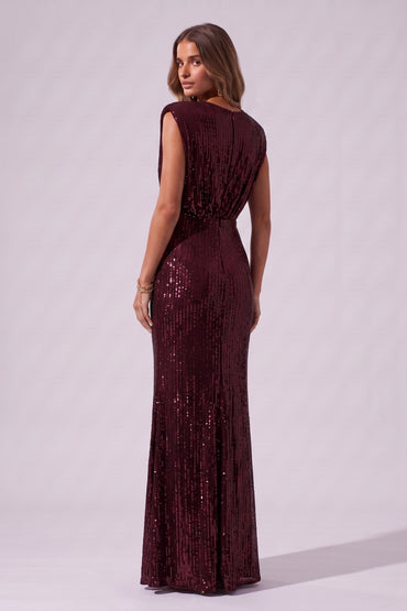 Sheath-Column Floor Length Sequined Wedding Guest Dress CG0383 - Wine - COCOMELODY
