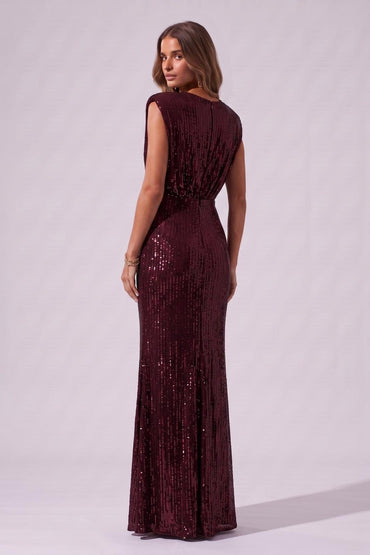 Sheath-Column Floor Length Sequined Wedding Guest Dress CG0383 - Wine - COCOMELODY