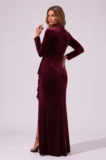 Sheath-Column Floor Length Velvet Wedding Guest Dress CG0384 - Wine - COCOMELODY