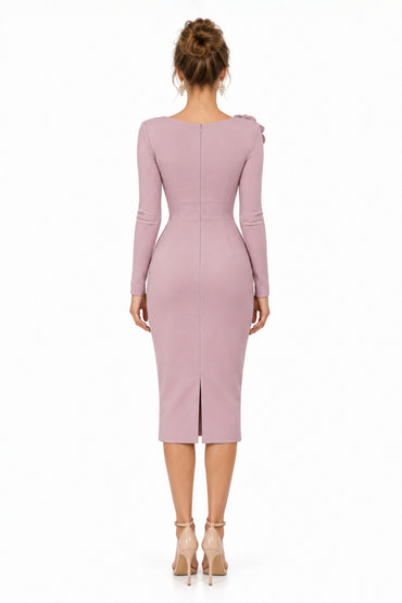 Sheath-Column Tea Length Elastic Cloth Wedding Guest Dress CG0392 - Dusty Rose - COCOMELODY
