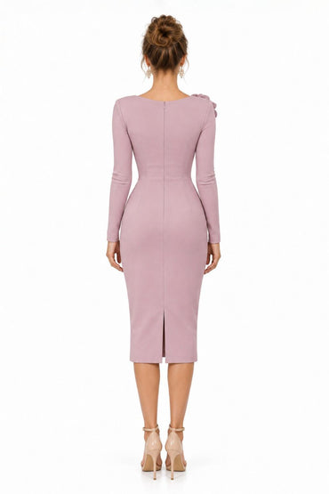 Sheath-Column Tea Length Elastic Cloth Wedding Guest Dress CG0392 - Dusty Rose - COCOMELODY