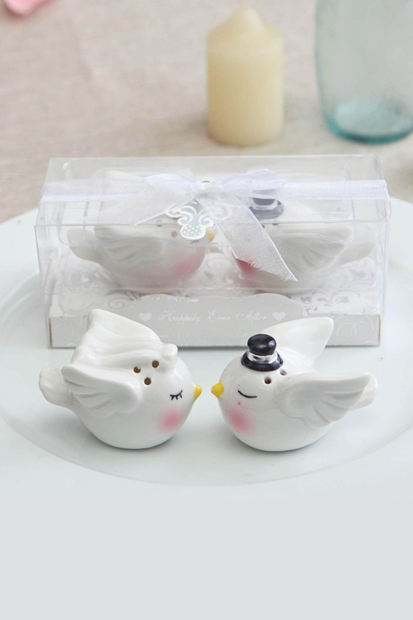 Wedding Salt&Pepper Set Bride and Groom Mini Ceramic Shakers&Cake Topper CGF0010 (Set of 6 pcs) - COCOMELODY