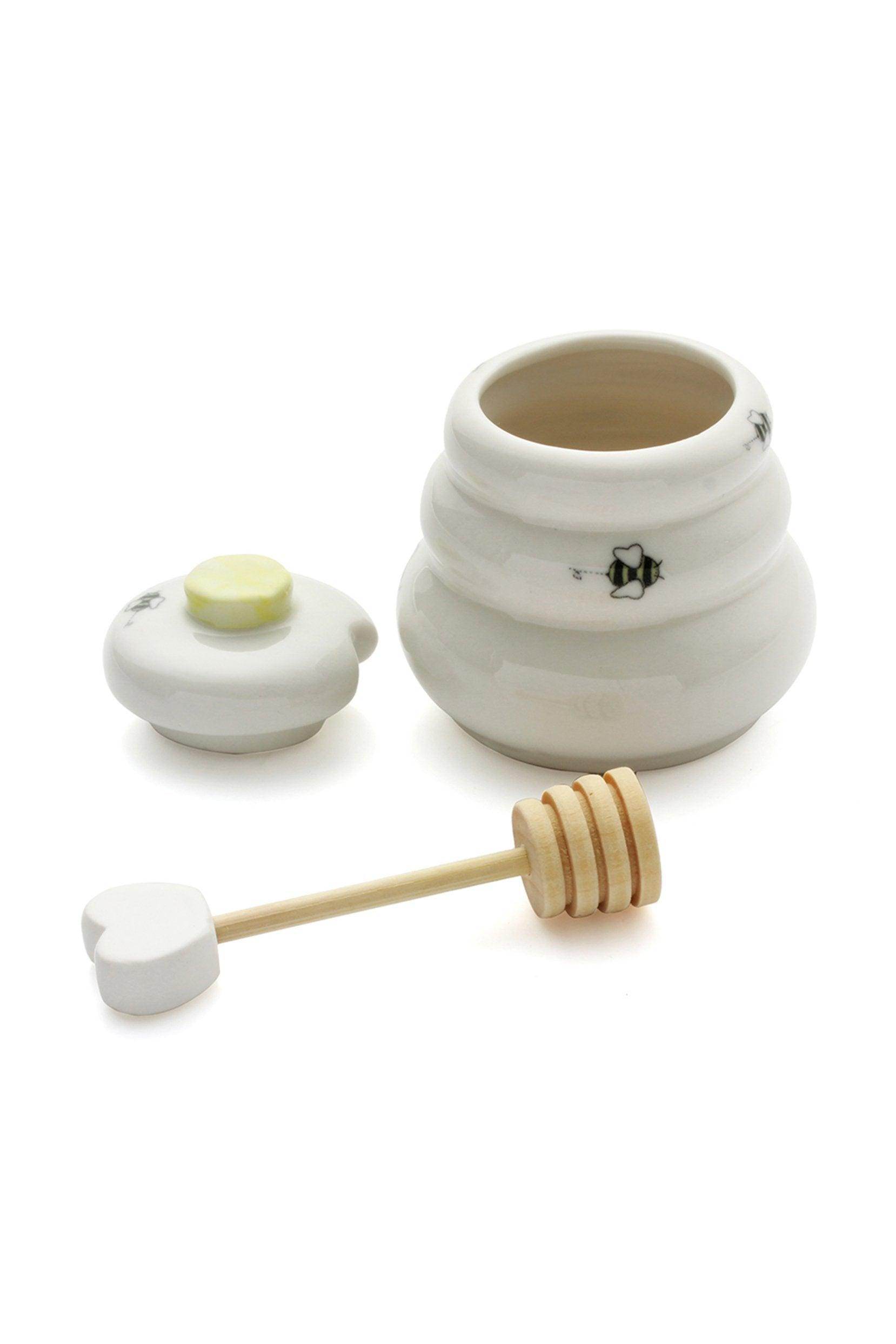 Sweet As Can Bee Ceramic Honey Jar Pot with Wooden Dipper CGF0167 (Set of 6 pcs) - COCOMELODY
