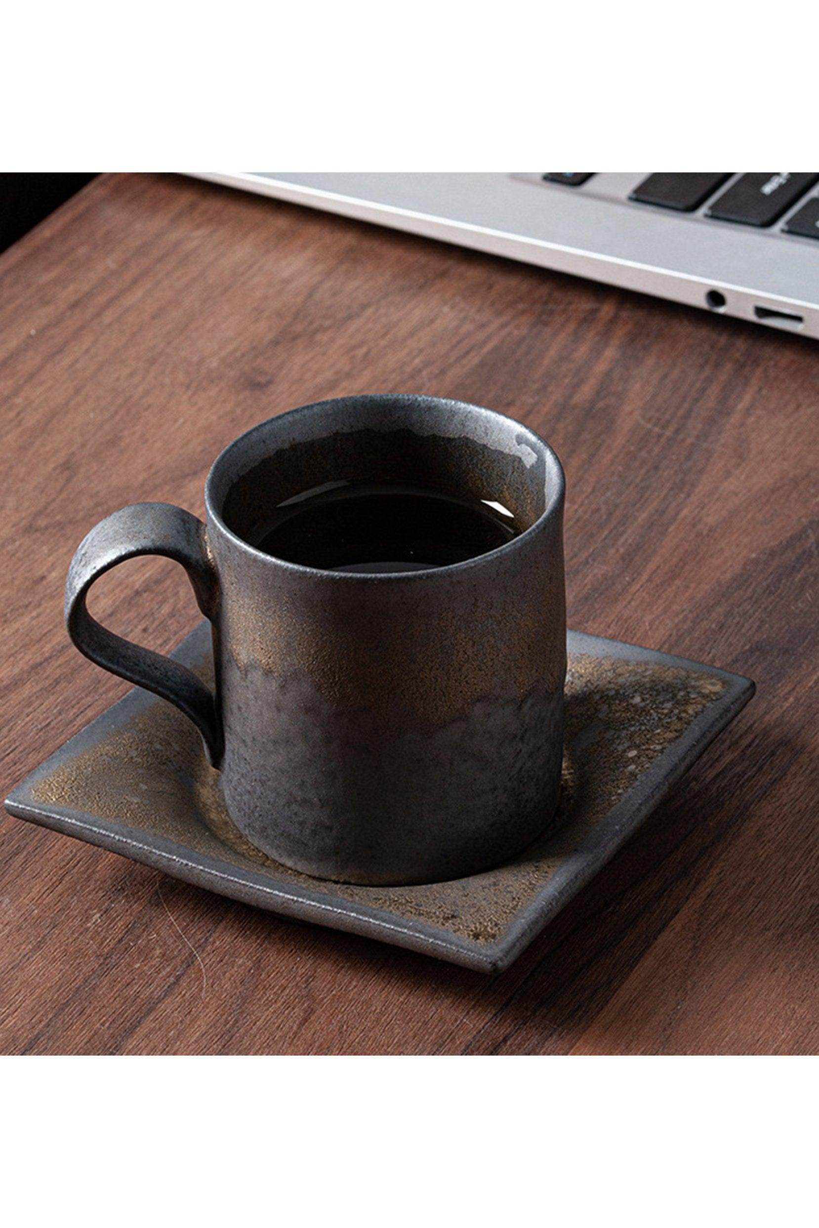 Rustic Coffee Mug and Saucer Set CGF0172 (Set of 1 pcs) - COCOMELODY