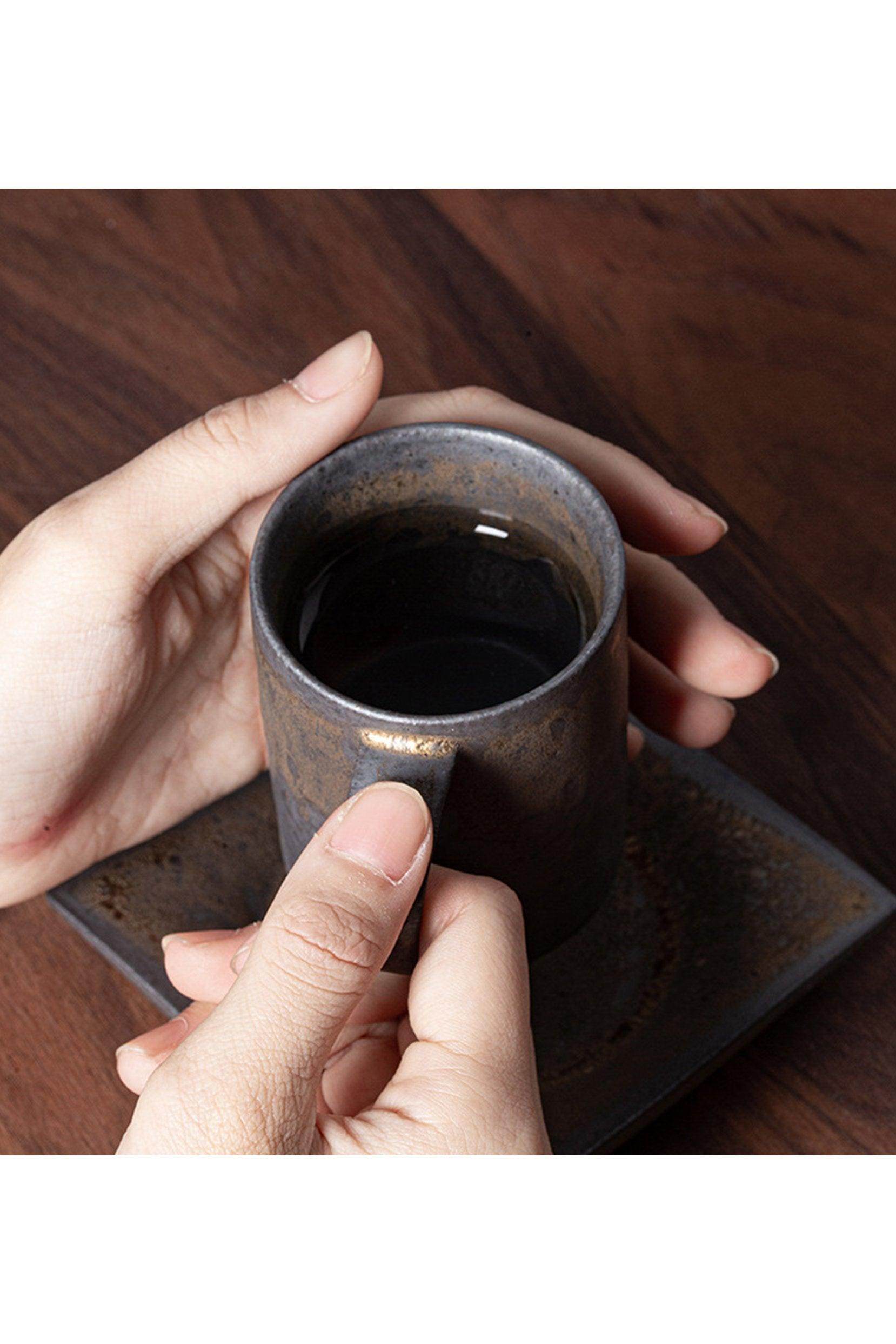 Rustic Coffee Mug and Saucer Set CGF0172 (Set of 1 pcs) - COCOMELODY