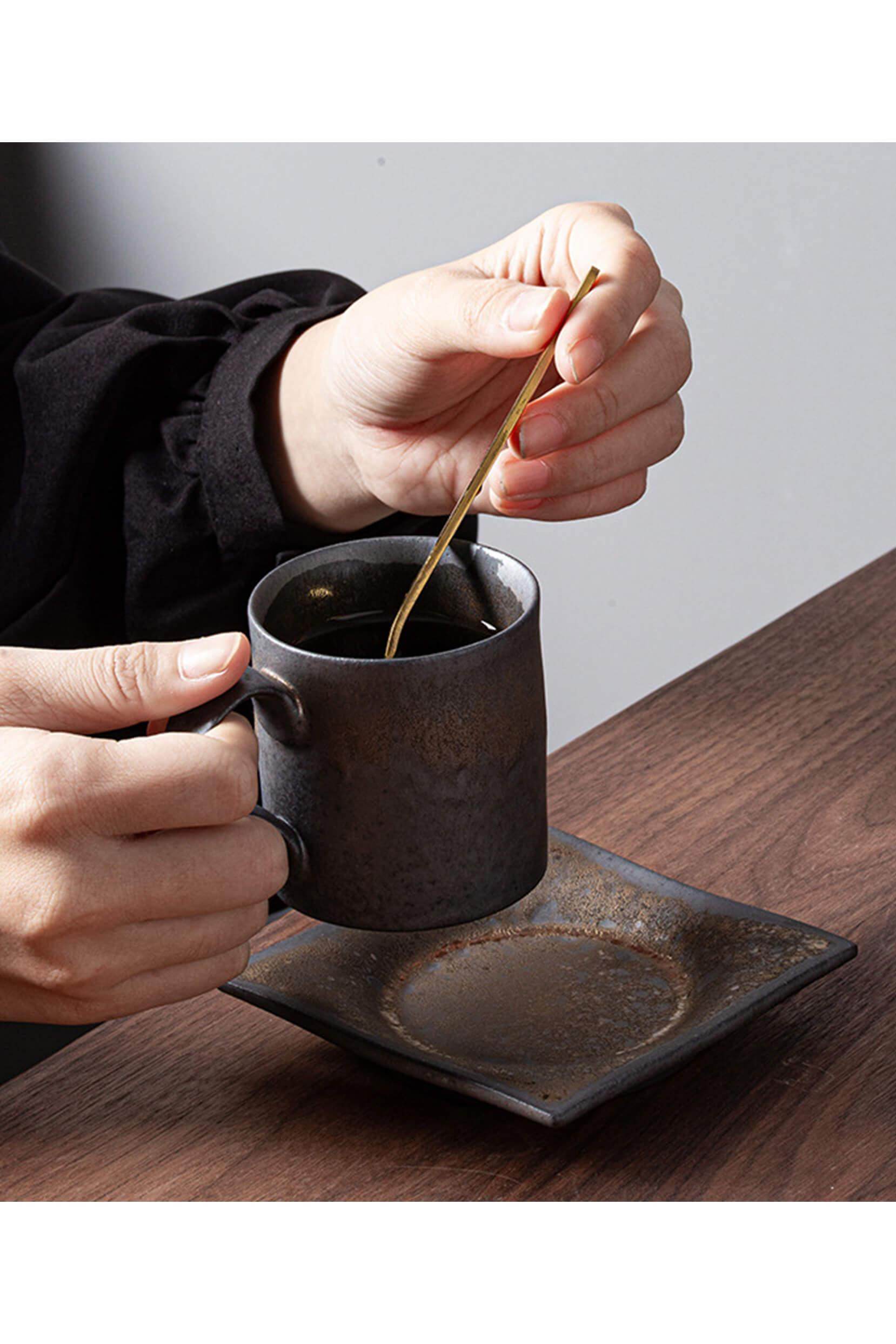 Rustic Coffee Mug and Saucer Set CGF0172 (Set of 1 pcs) - COCOMELODY