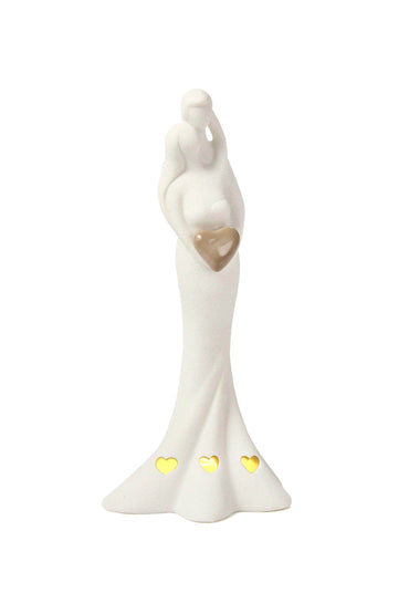 White Hand-Sculpted Ceramic Grained Wedding Couple Lighted Figurine 6.9Inch CGF0199 (Set of 1 pcs) - COCOMELODY