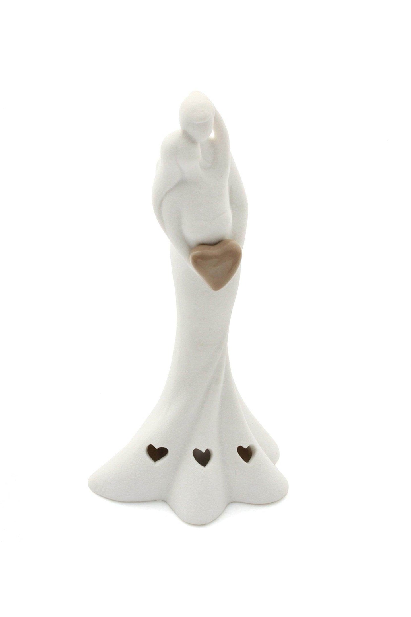 White Hand-Sculpted Ceramic Grained Wedding Couple Lighted Figurine 6.9Inch CGF0199 (Set of 1 pcs) - COCOMELODY