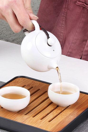 Oriental Ceramic Kung Fu Tea Gift Set With Wooden Tea Tray and Zippered Travel Bag CGF0202 (Set of 1 pcs) - COCOMELODY