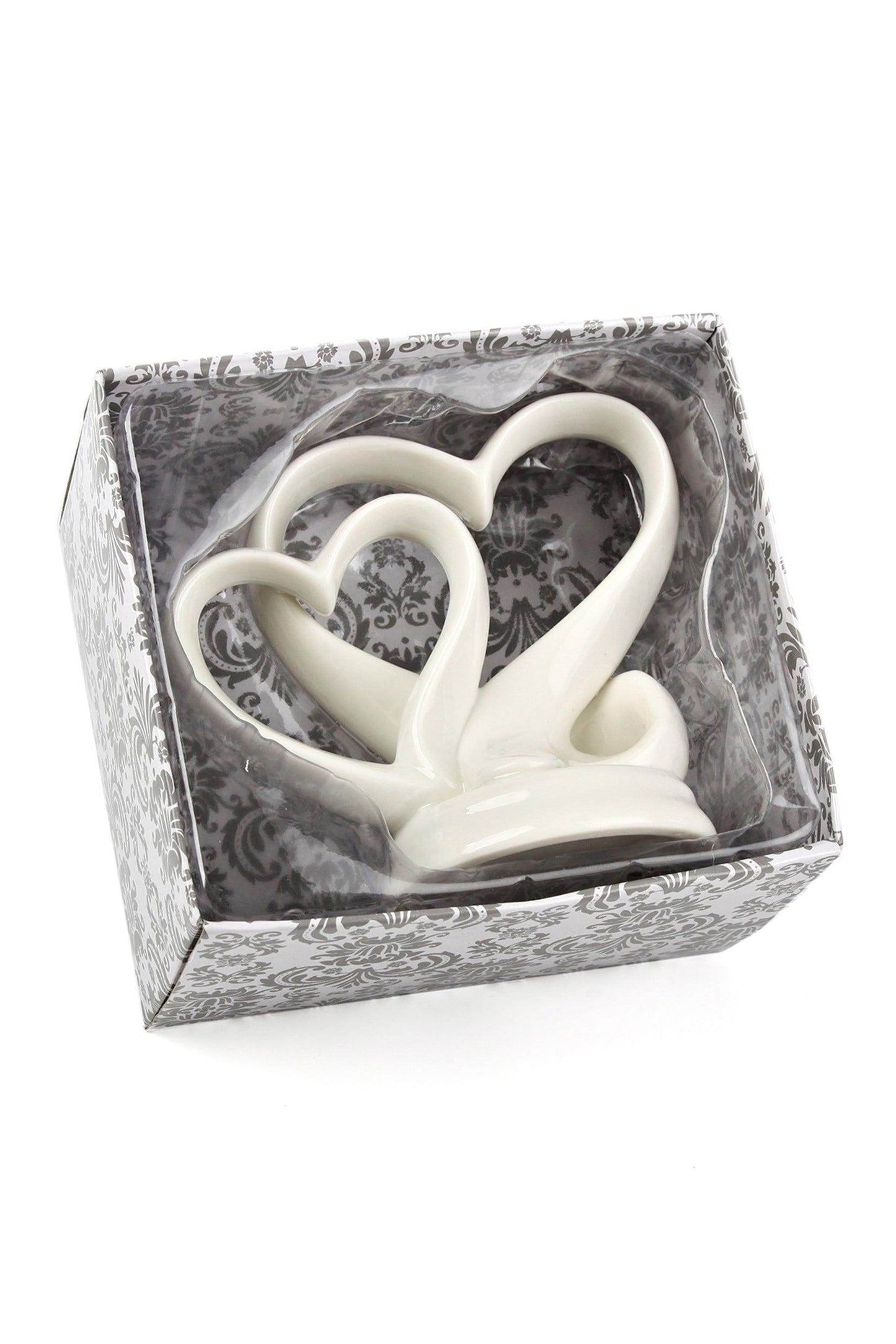White Double Heart Porcelain Cake Topper Wedding Anniversary Celebrations Centerpiece 4.6 CGF0204 (Set of 1 pcs) - COCOMELODY