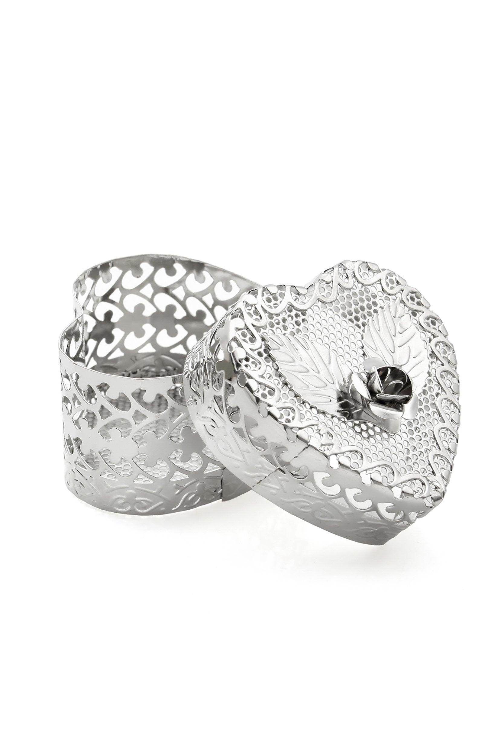 Silver Metal Rose Heart Shaped Box CGF0234 (Set of 6 pcs) - COCOMELODY