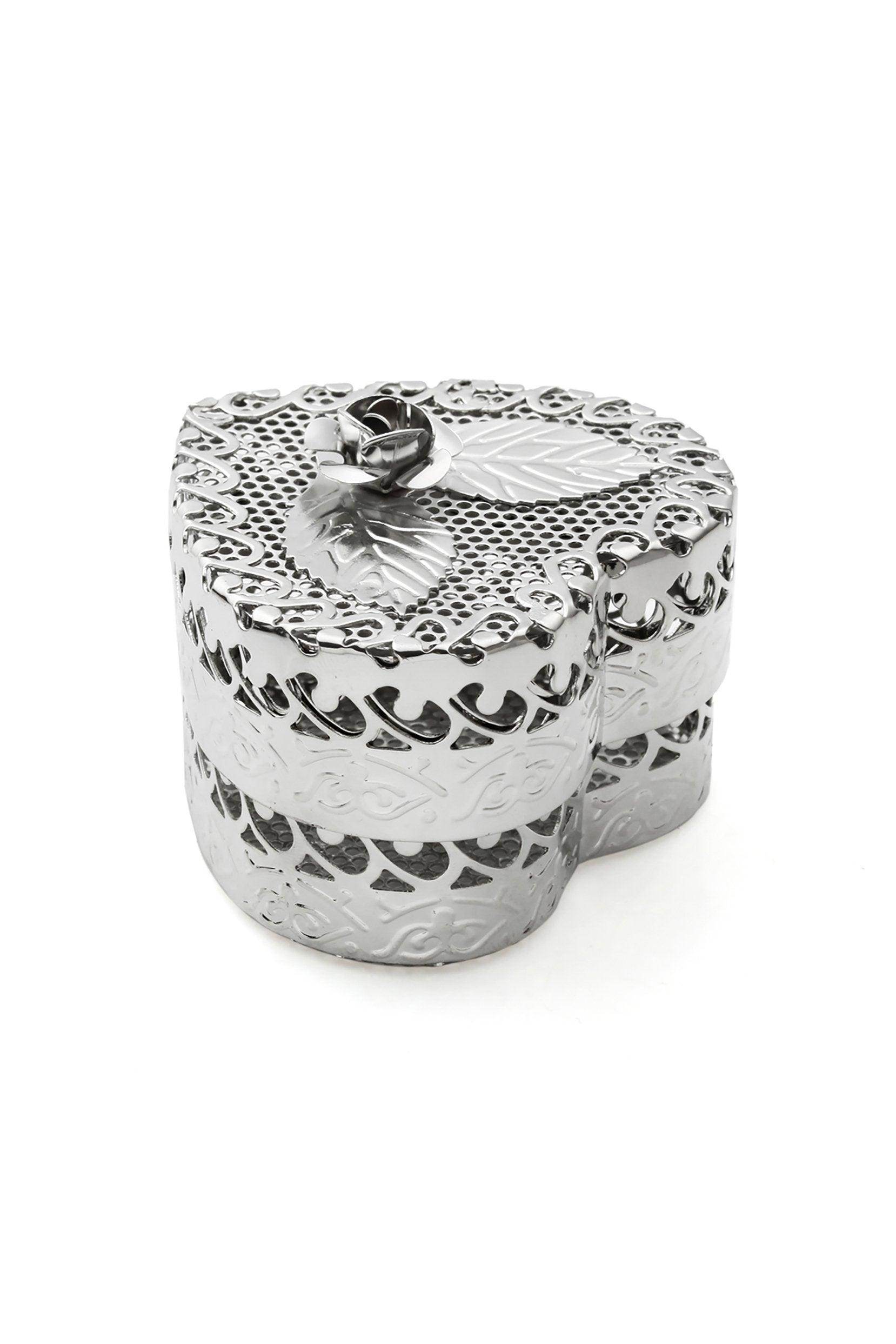 Silver Metal Rose Heart Shaped Box CGF0234 (Set of 6 pcs) - COCOMELODY