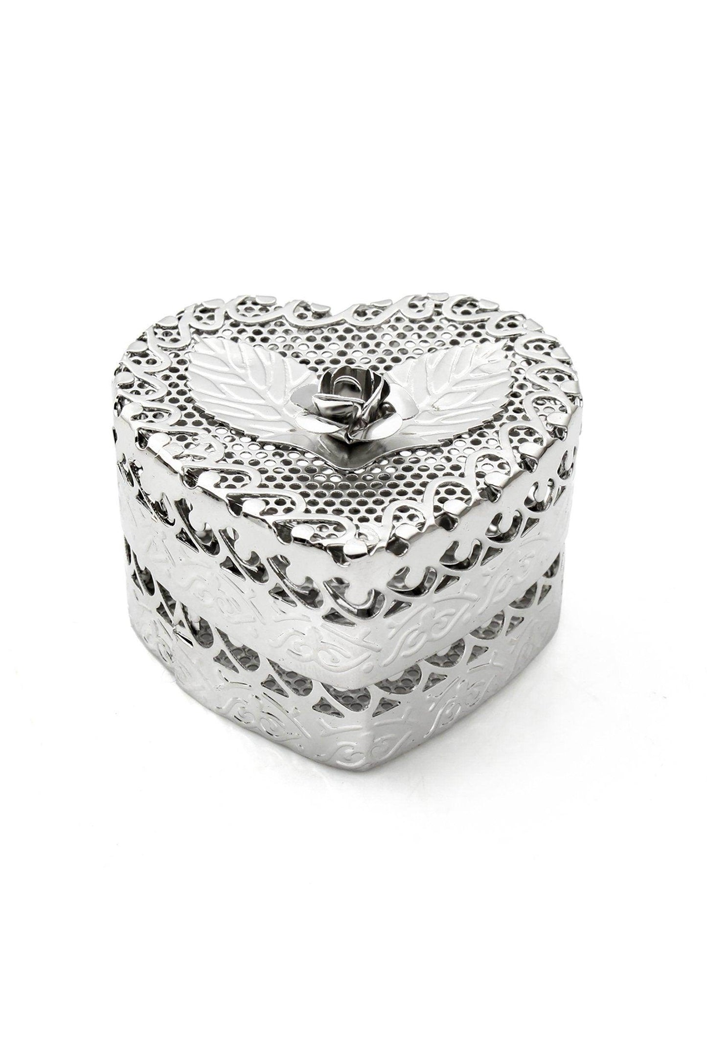 Silver Metal Rose Heart Shaped Box CGF0234 (Set of 6 pcs) - COCOMELODY