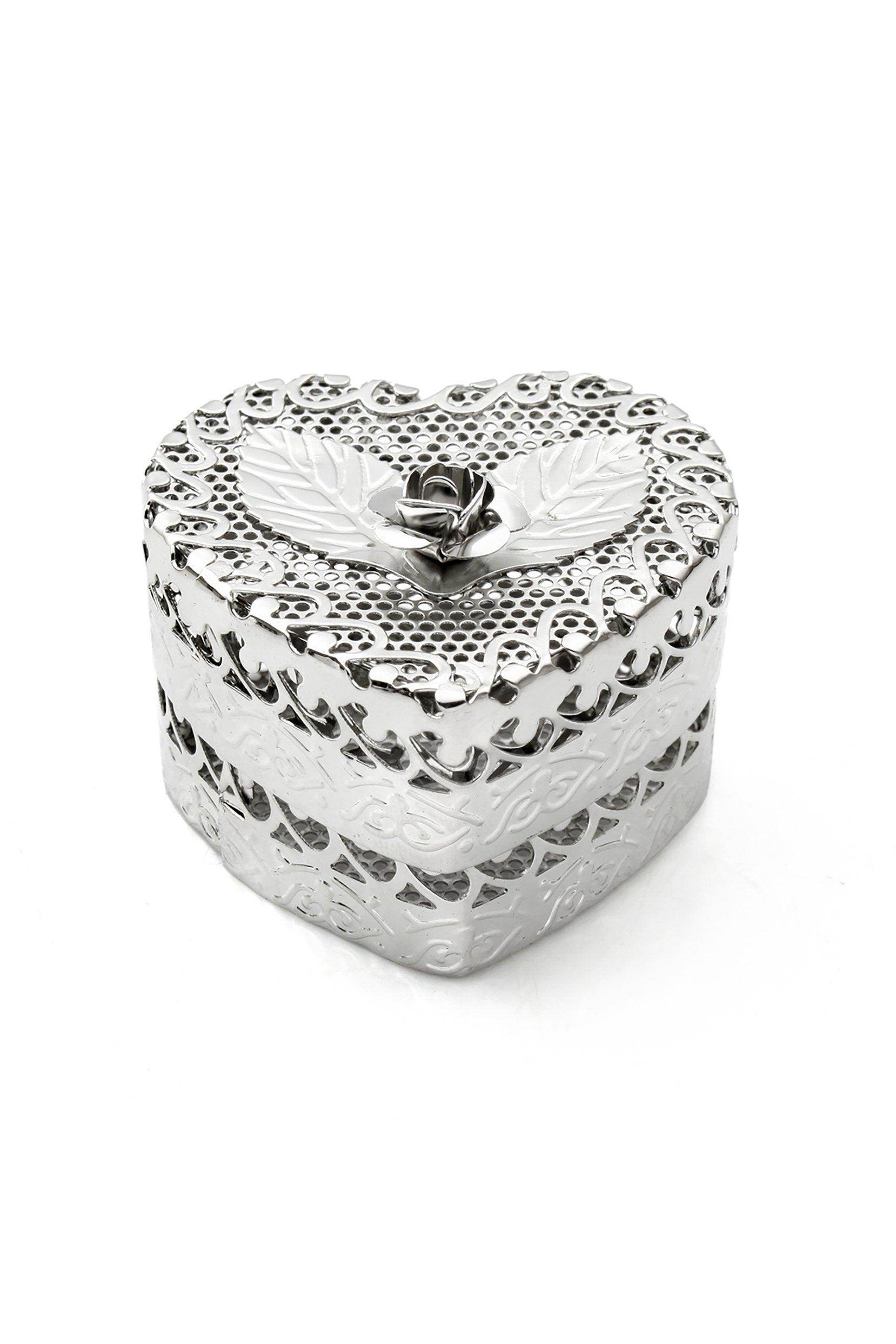 Silver Metal Rose Heart Shaped Box CGF0234 (Set of 6 pcs) - COCOMELODY