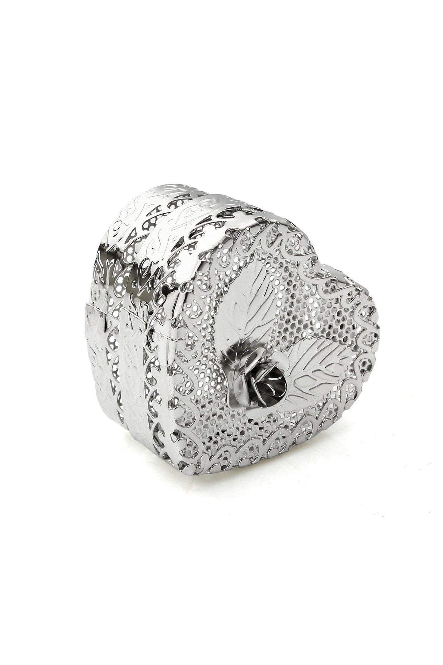 Silver Metal Rose Heart Shaped Box CGF0234 (Set of 6 pcs) - COCOMELODY
