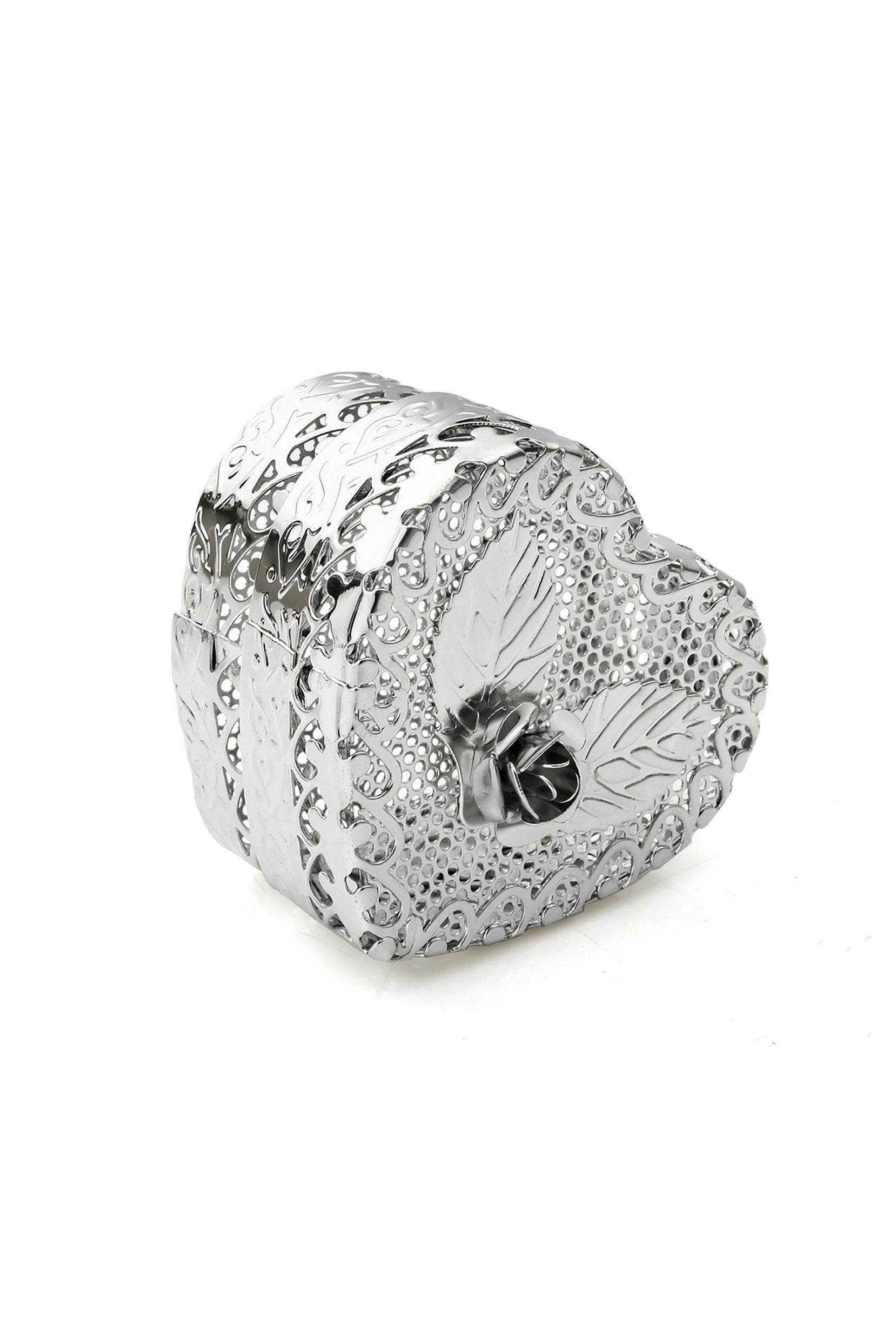 Silver Metal Rose Heart Shaped Box CGF0234 (Set of 6 pcs) - COCOMELODY