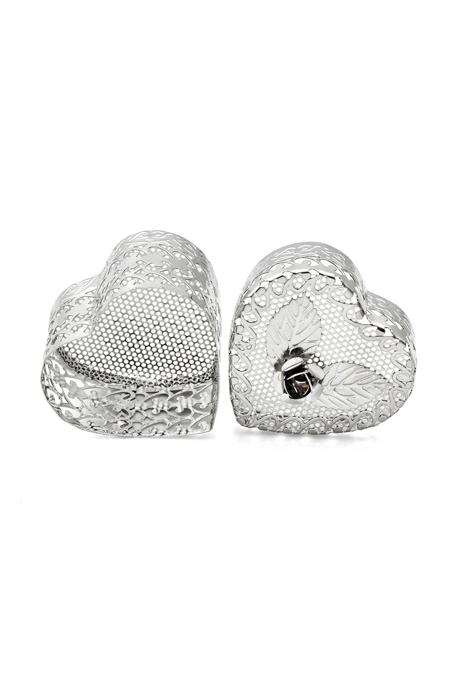 Silver Metal Rose Heart Shaped Box CGF0234 (Set of 6 pcs) - COCOMELODY