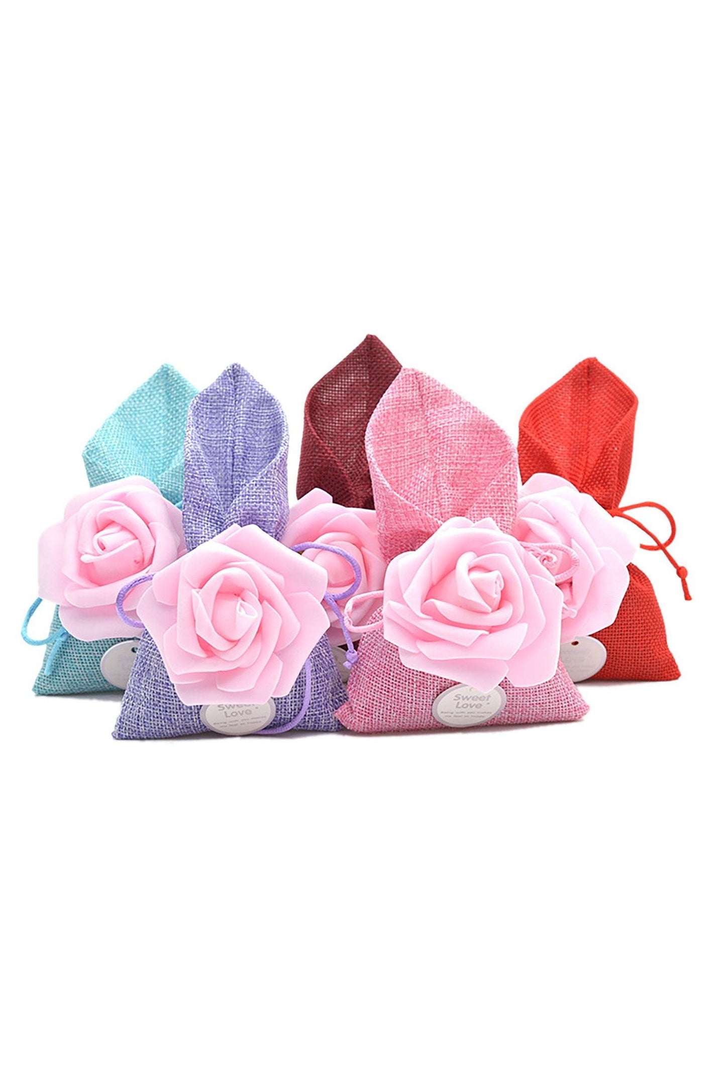 Jute Favor Bags with PE Flower and Gift Tag CGF0249 (Set of 12 pcs) - COCOMELODY