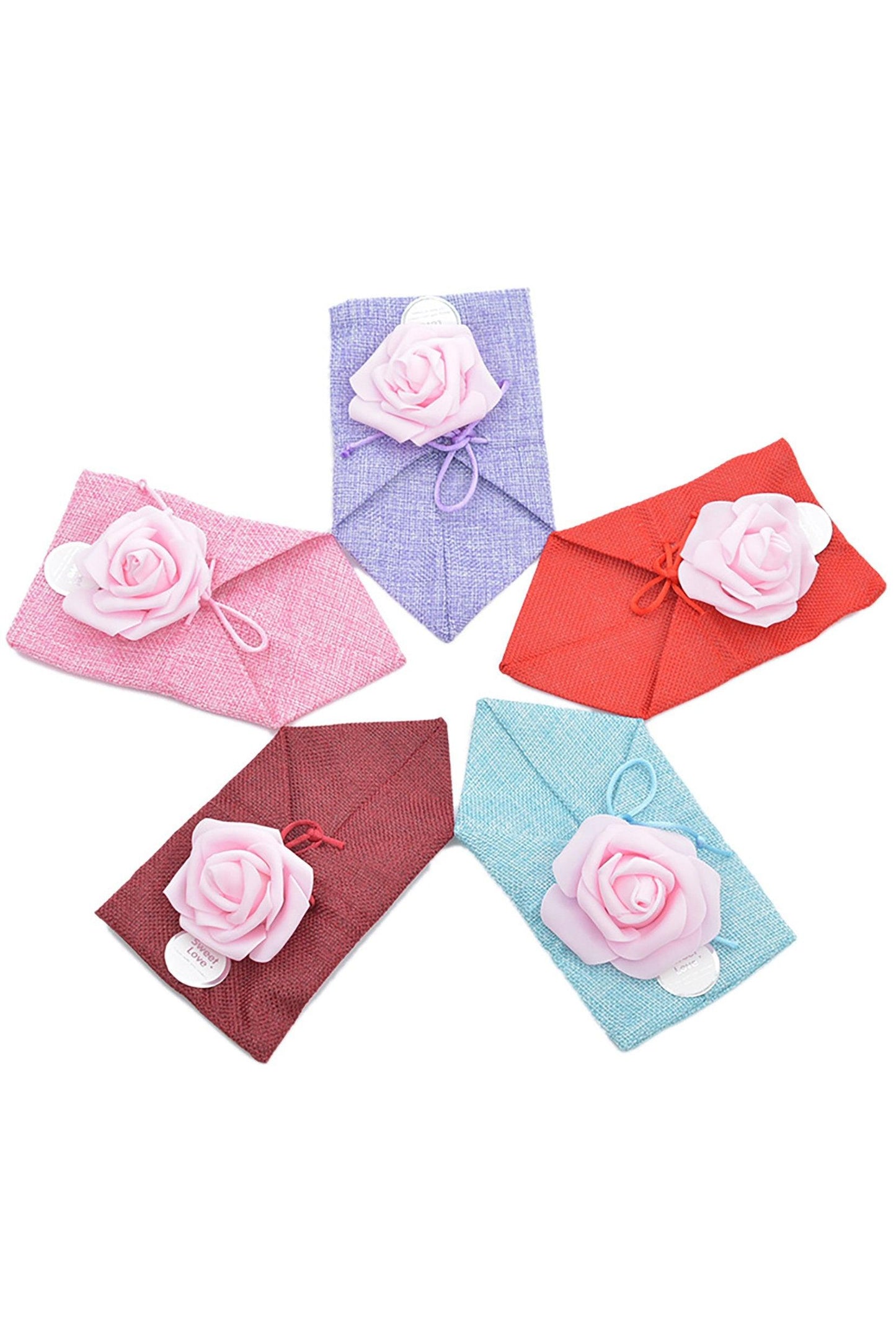 Jute Favor Bags with PE Flower and Gift Tag CGF0249 (Set of 12 pcs) - COCOMELODY