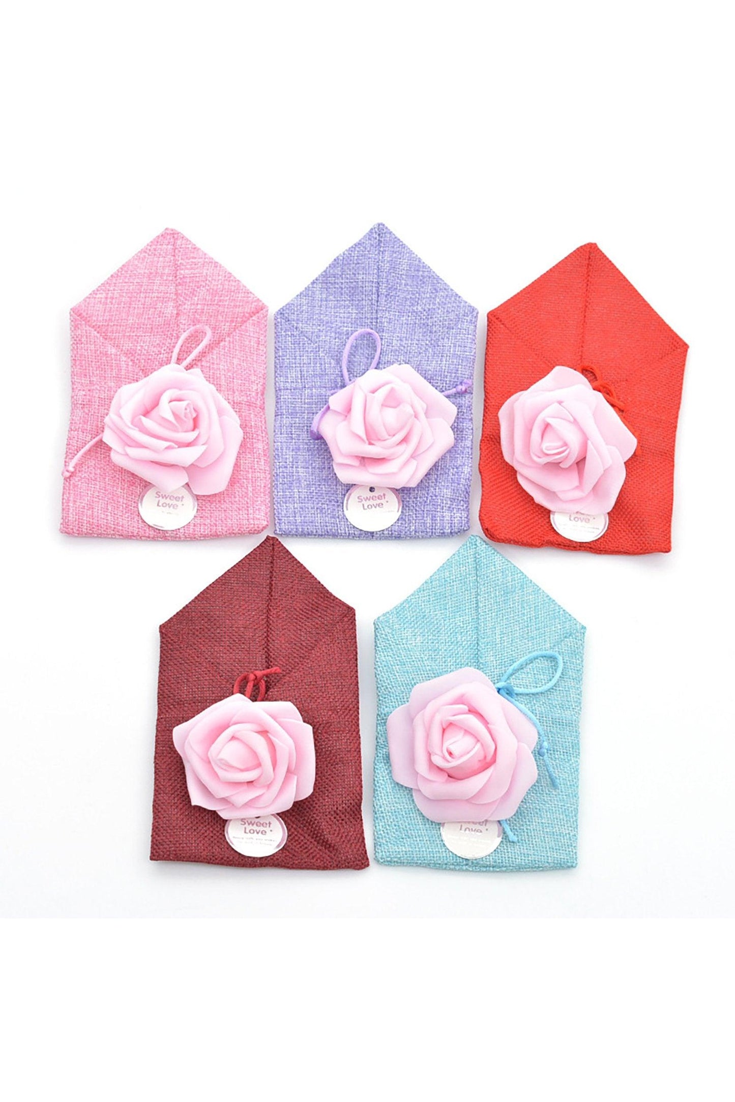 Jute Favor Bags with PE Flower and Gift Tag CGF0249 (Set of 12 pcs) - COCOMELODY