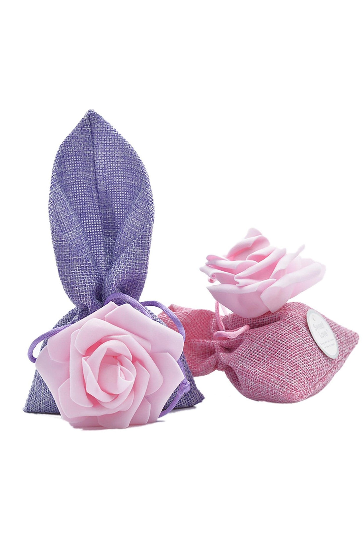Jute Favor Bags with PE Flower and Gift Tag CGF0249 (Set of 12 pcs) - COCOMELODY