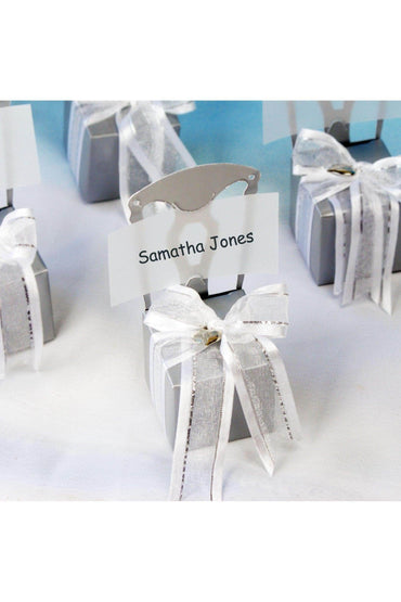 Miniature Silver Chair Favor Box with Heart Charm and Ribbon CGF0256 (Set of 12 pcs) - COCOMELODY