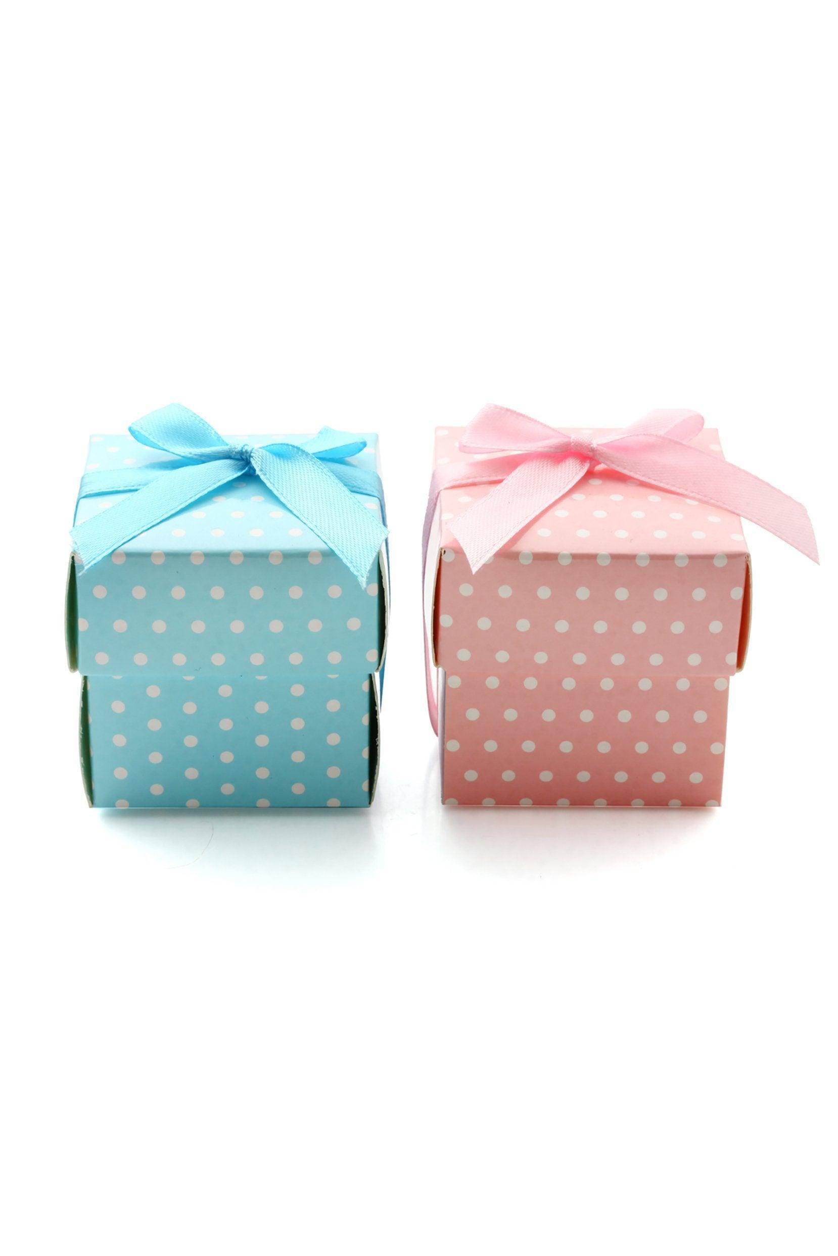 Pink/Blue Colors Paper Polka Dot Gift Box Wedding Favors Chocolate Candy Box With Ribbon Baby Shower Candy Box CGF0264 (Set of 12 pcs) - COCOMELODY