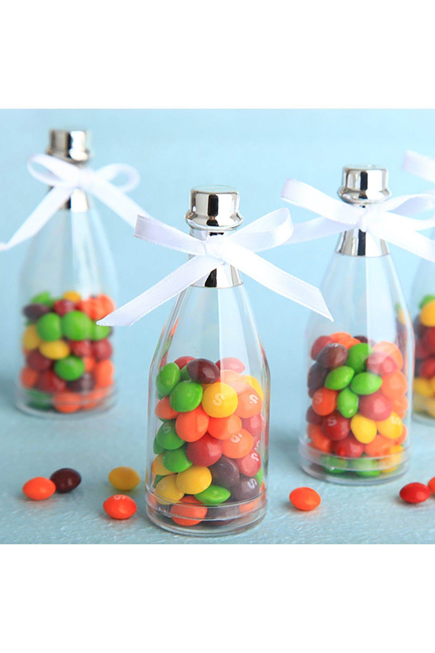 Acrylic Champagne Bottle Shaped Favors Containers Boxes Bottles Silver CGF0265 (Set of 12 pcs) - COCOMELODY