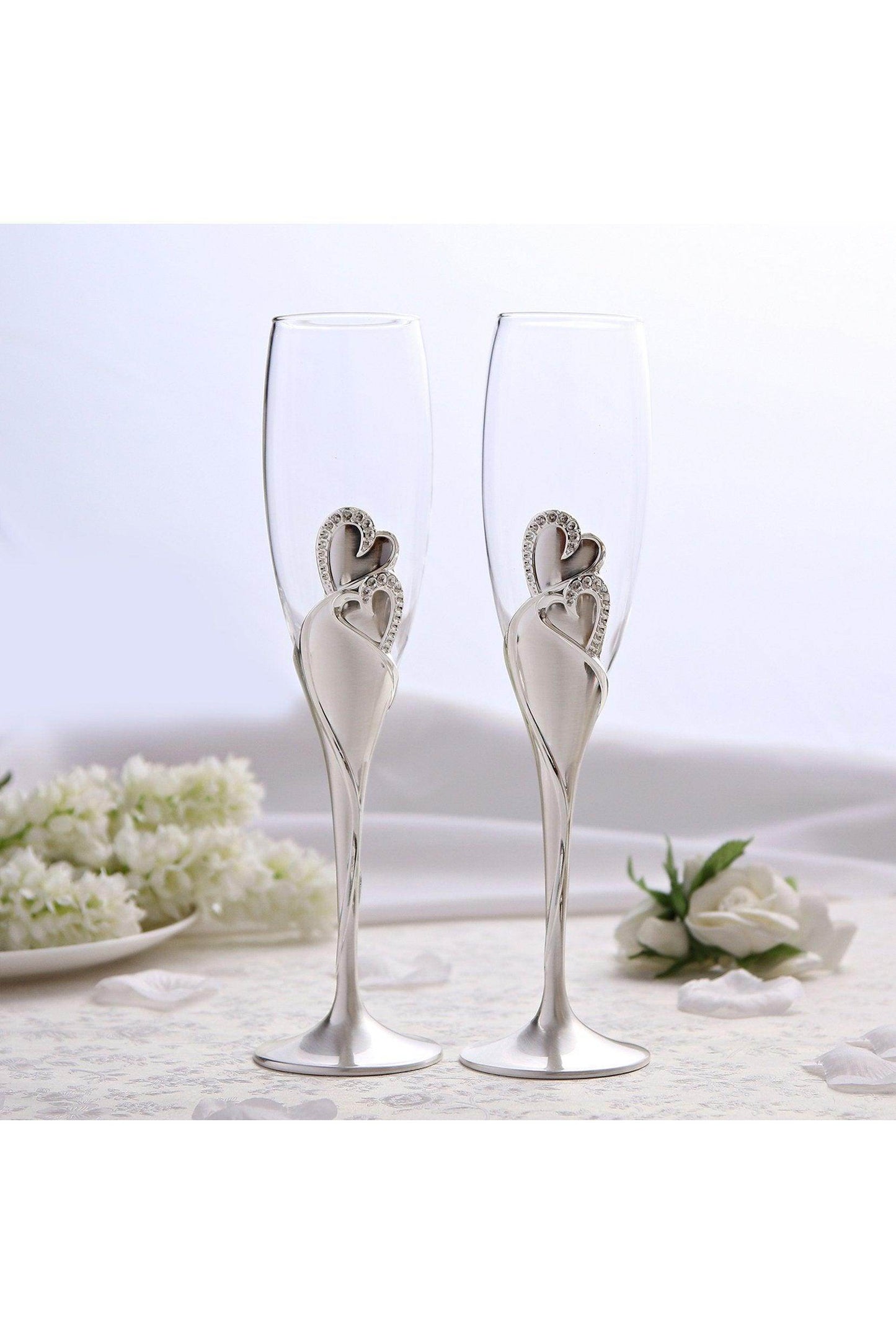 Twin Heart Wedding Toasting Flutes Set for The Couple CGF0285 (Set of 1 pcs) - COCOMELODY