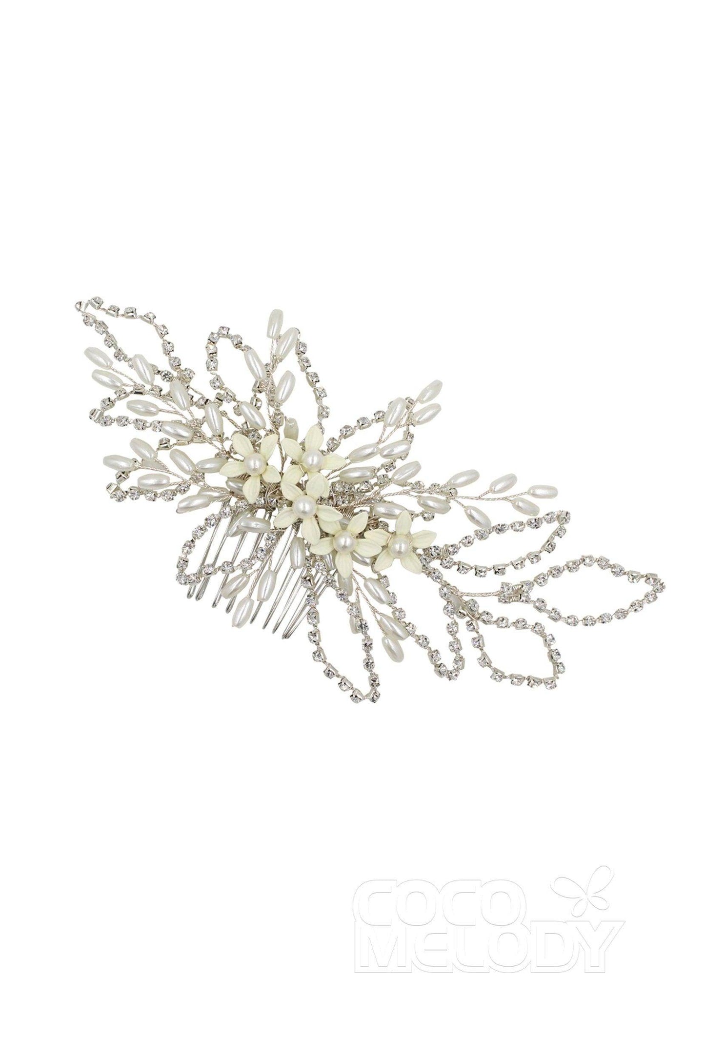 Fancy Alloy Hair Combs with Imitation Pearl Flower CH0175 - COCOMELODY