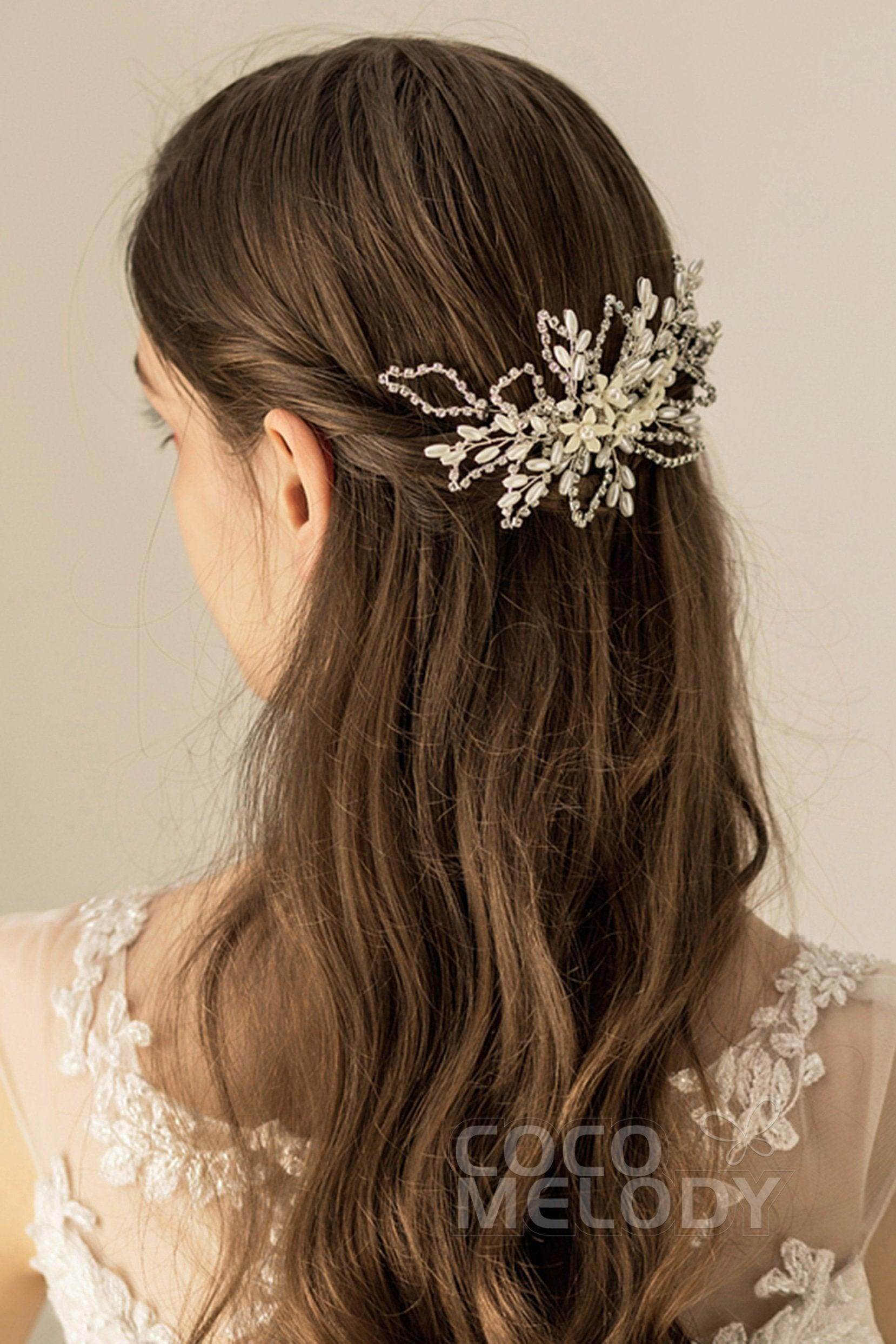 Fancy Alloy Hair Combs with Imitation Pearl Flower CH0175 - COCOMELODY