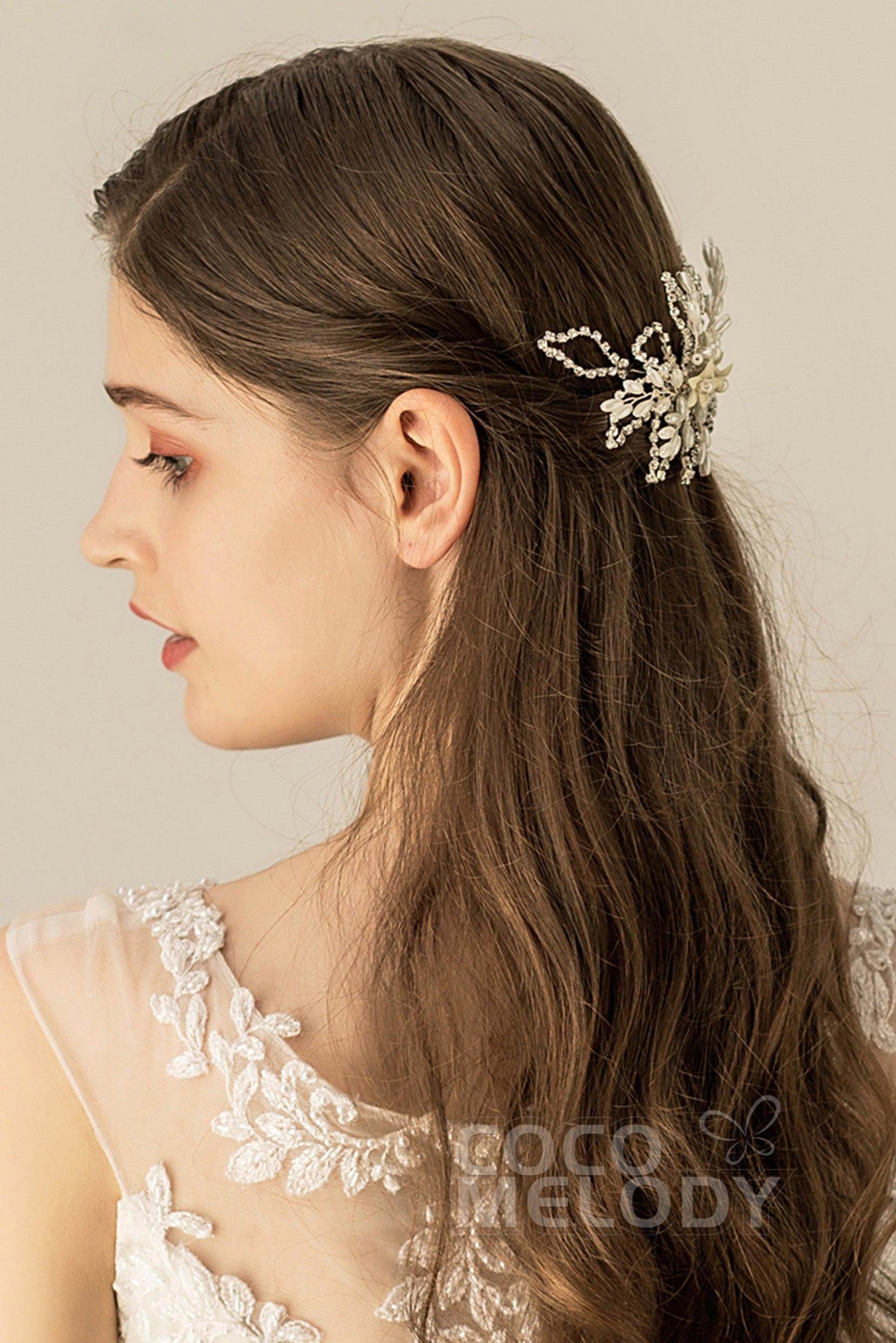 Fancy Alloy Hair Combs with Imitation Pearl Flower CH0175 - COCOMELODY