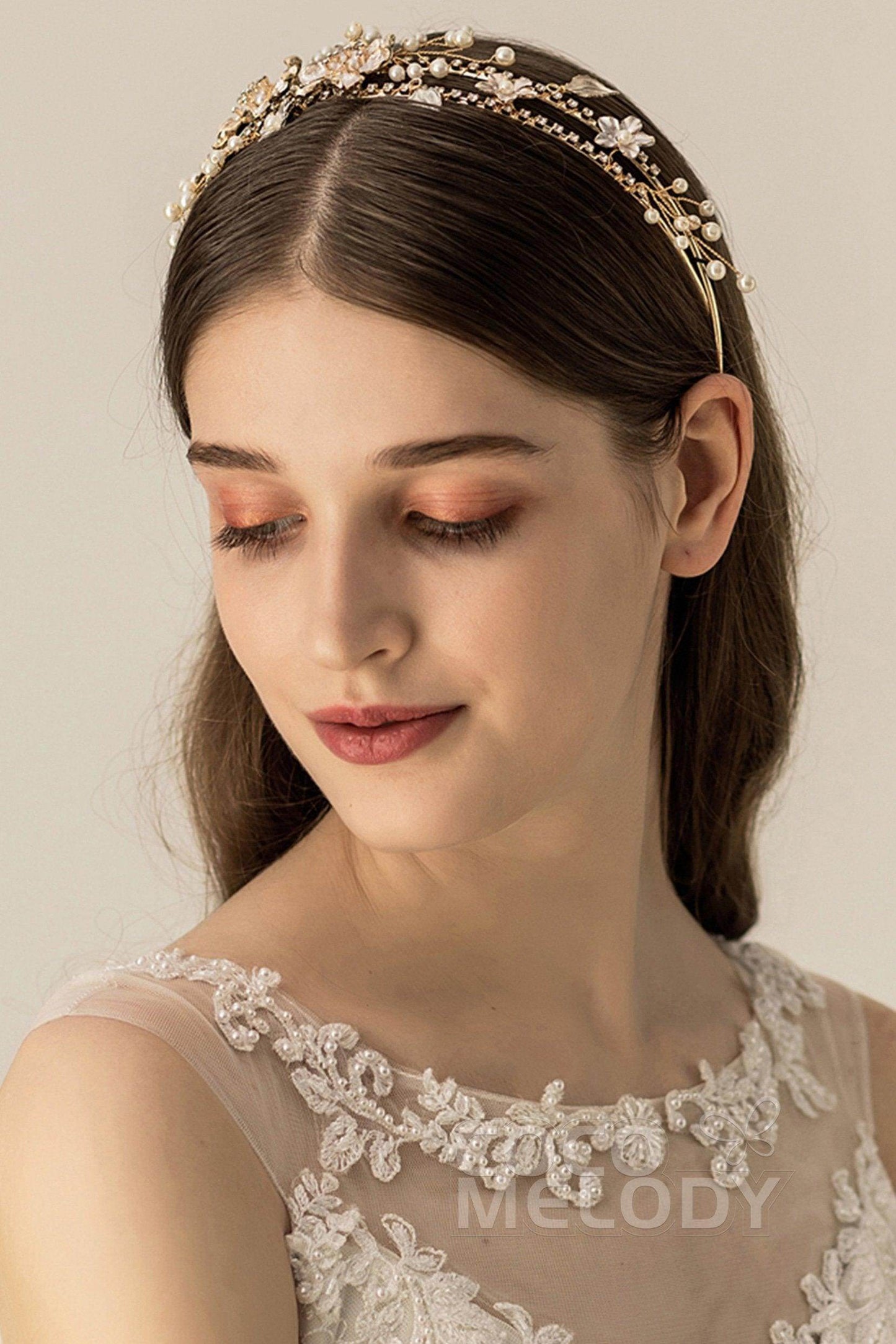 Alloy Headpiece Imitation Pearl Rhinestone Flower CH0178 - COCOMELODY