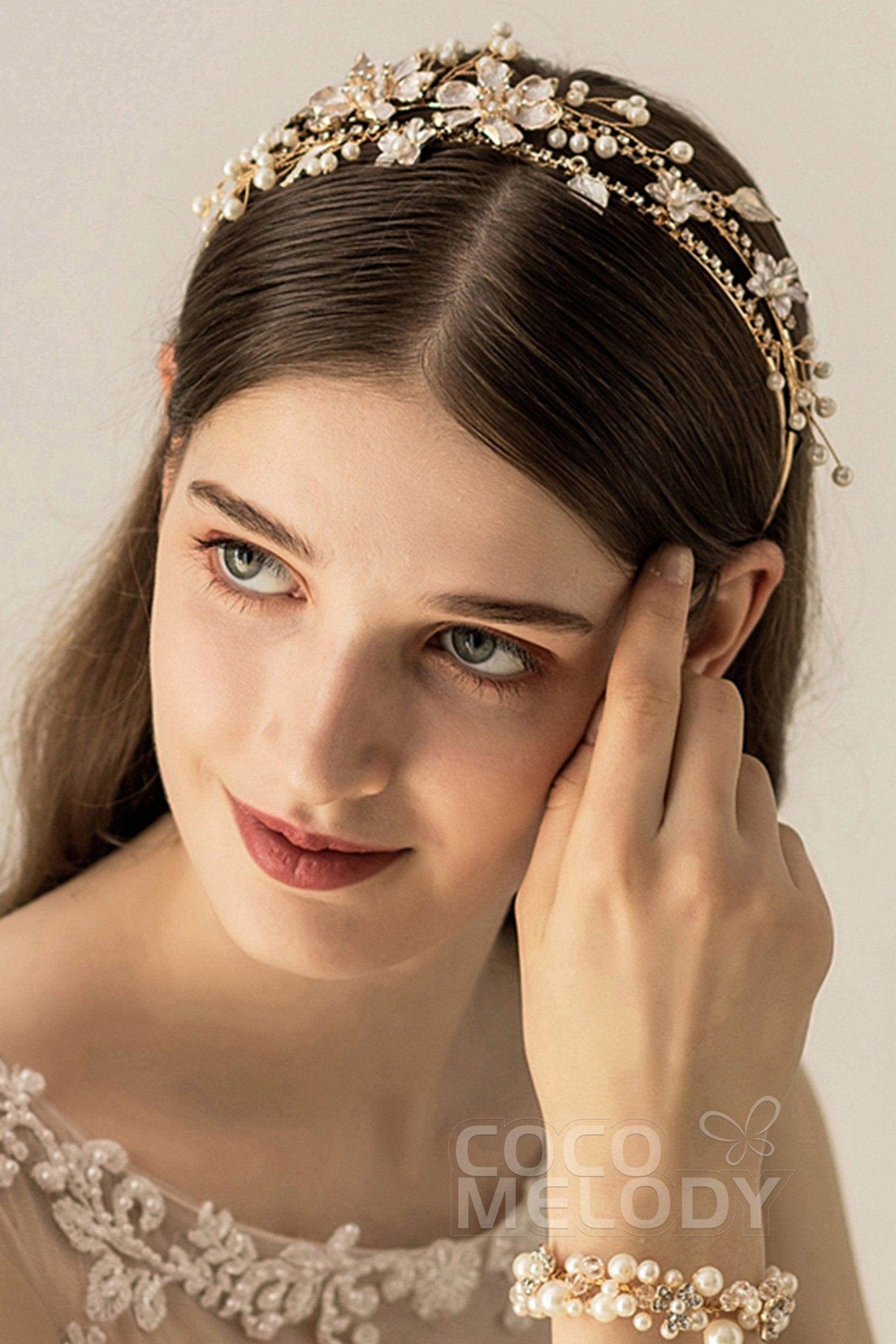 Alloy Headpiece Imitation Pearl Rhinestone Flower CH0178 - COCOMELODY