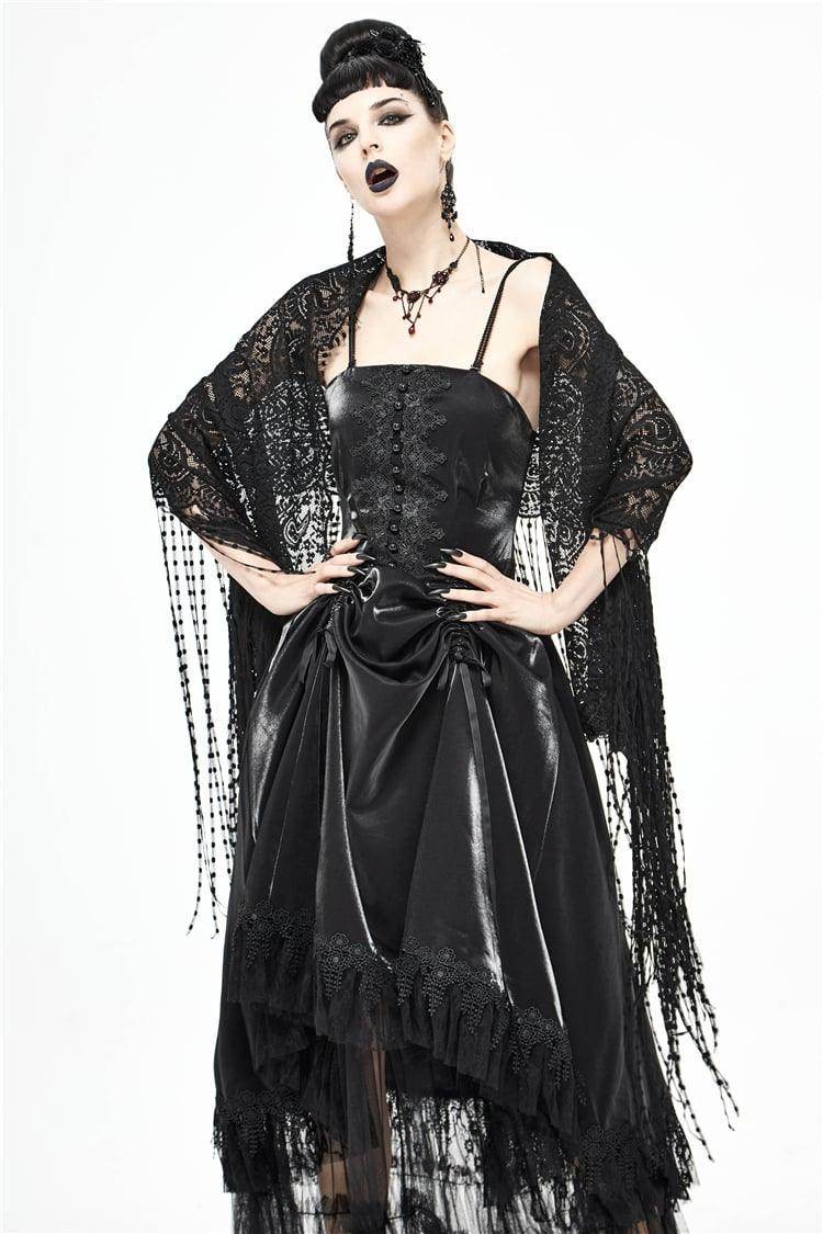 Black Lace Wedding Shawl with Tassel CJ0095 - COCOMELODY